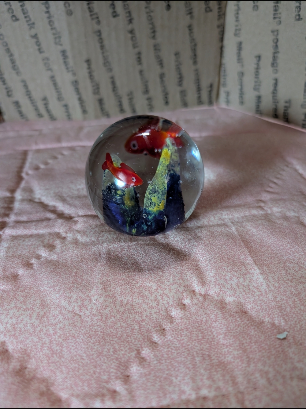 Decorative Red Fish Glass Paperweight - Aquatic Accent